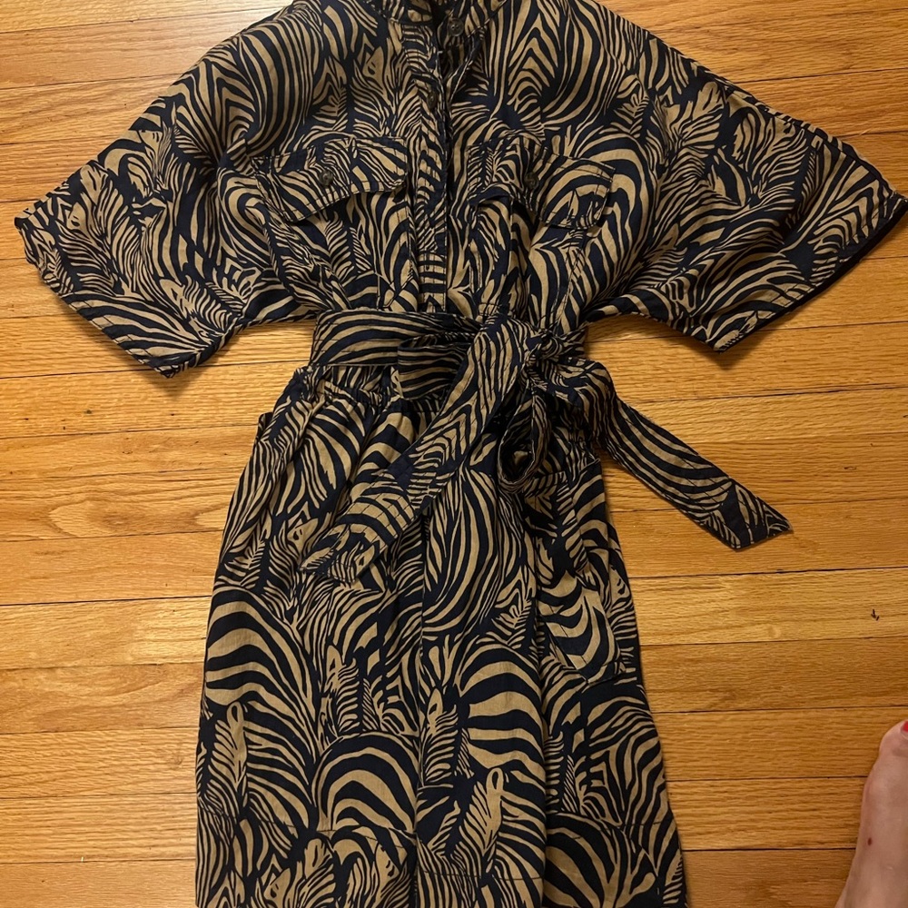 Banana Republic Zebra Print Dress in Navy and Tan